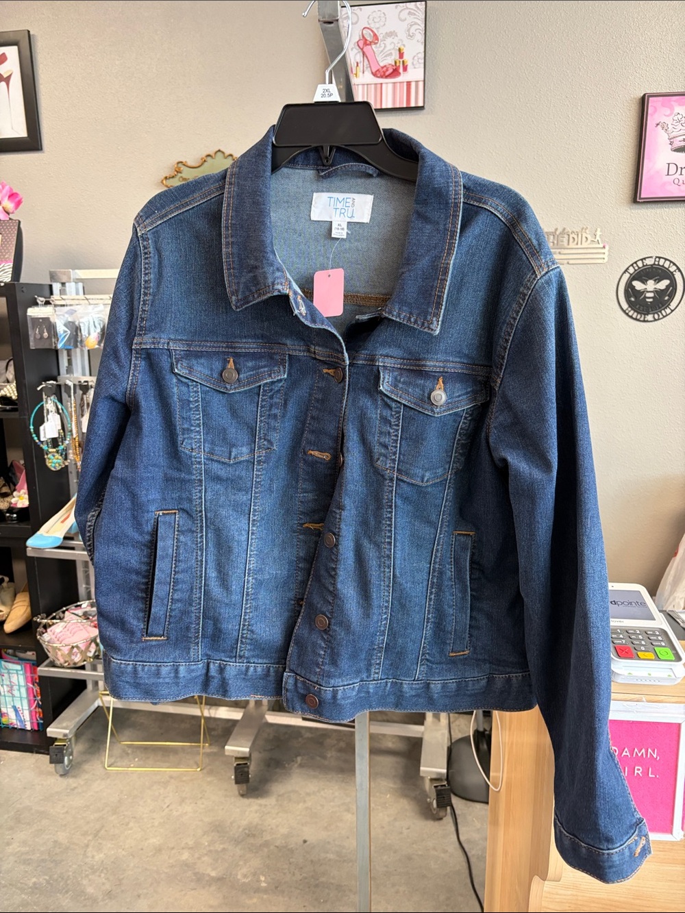 Time and Tru Blue Denim Jacket with Contrast Stitching